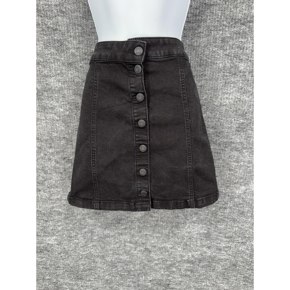 Mudd Skirt Juniors 7 Black Denim Button Front High Rise Mini FLX Stretch Casual